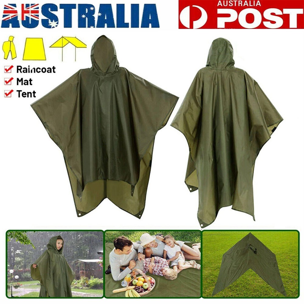 Waterproof Hooded Ripstop Camo Rain Coat Poncho Mat 220 140cm/7.21 Green Hiking