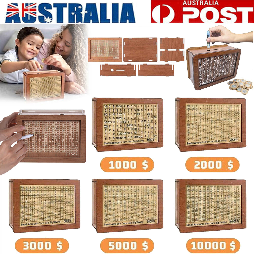 Wooden Cash Vault Savings Box Coin Bank 1000/2000/3000/5000/10000 Light Brown