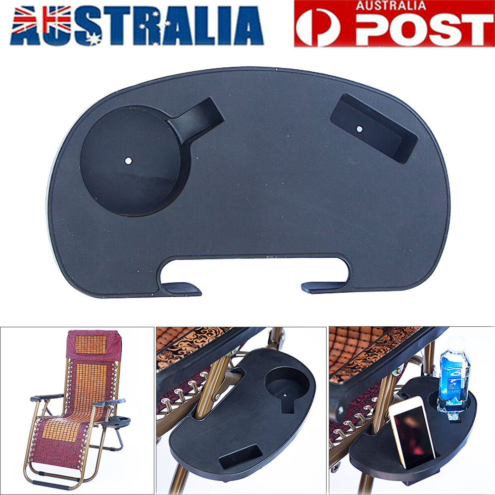 Clip On Chair Side Table Tray Cup Holder Drinks Lounge Plastic Black Camping 1PC