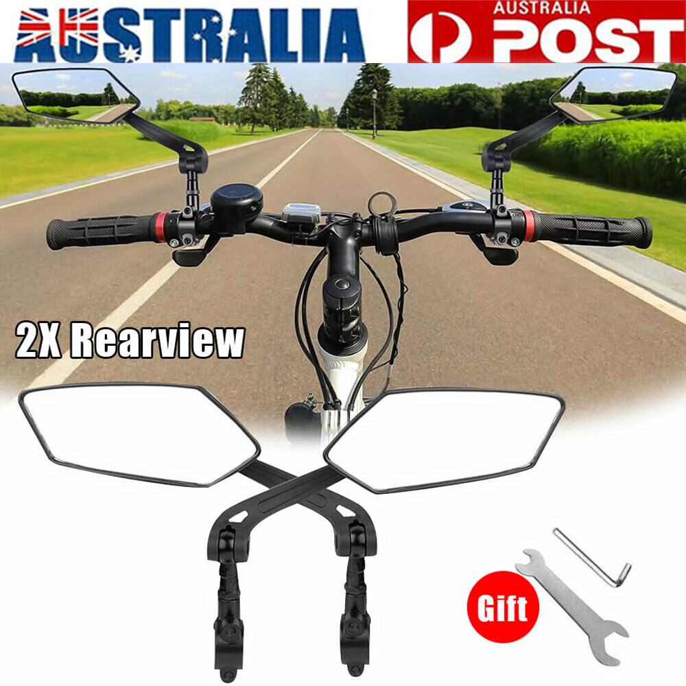 2X Bicycle Handlebar Rearview Mirrors 15cm Glass 360 Rotation 20-24mm Black ABS