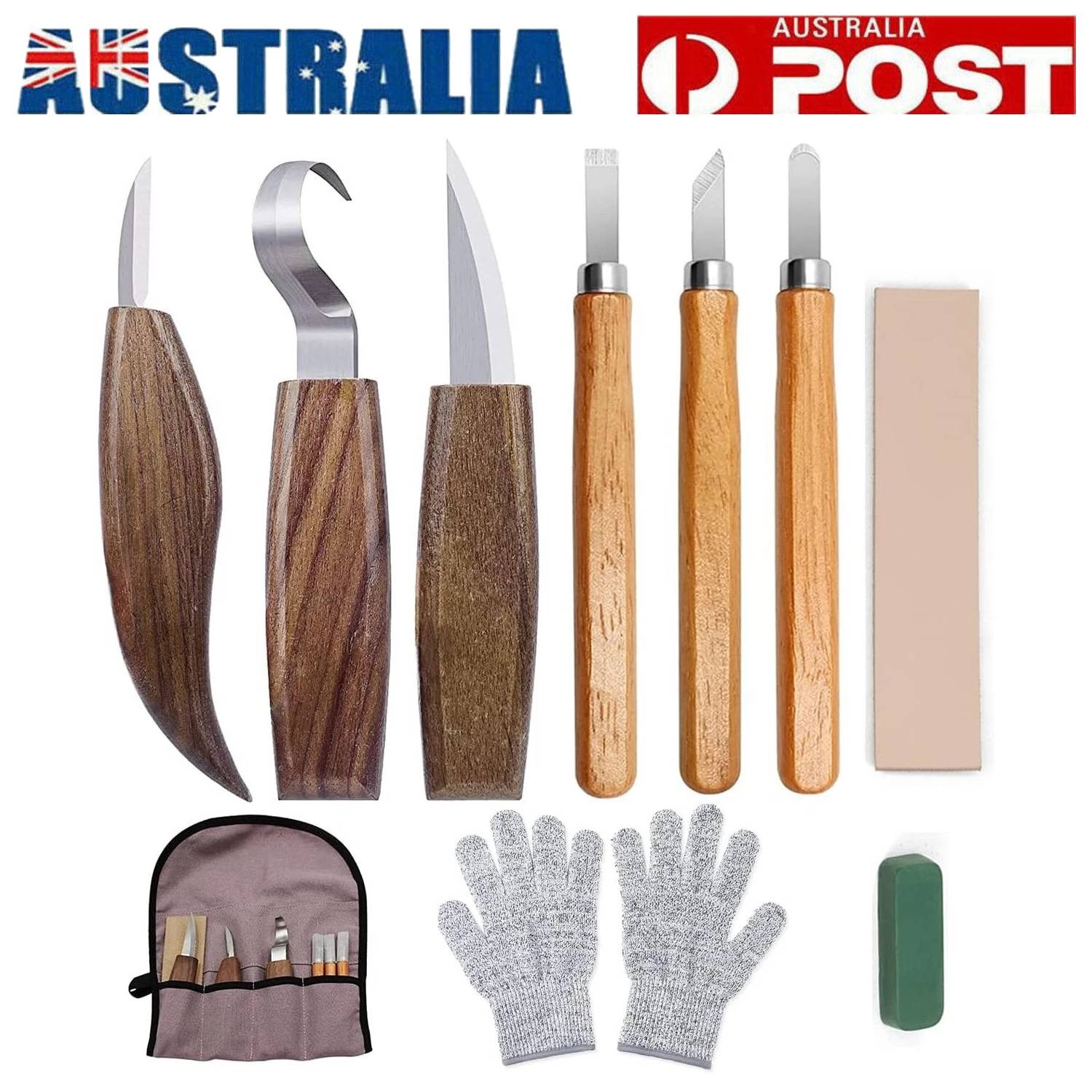 10Pcs Wood Carving Knives Set Stainless Steel Whittling Tools Gloves Storage Bag