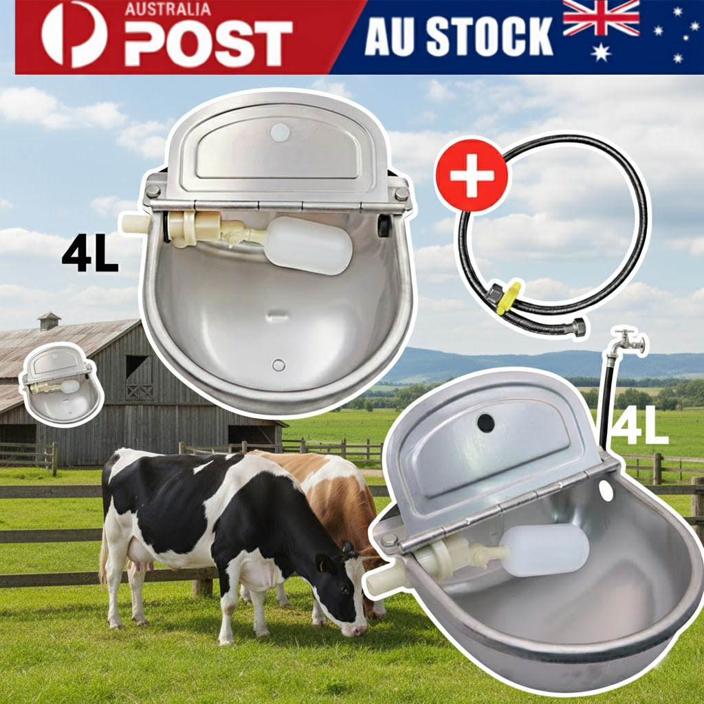 Stainless Steel Water Trough Bowl Automatic Feeder 4L Dog Horse Chicken Fill