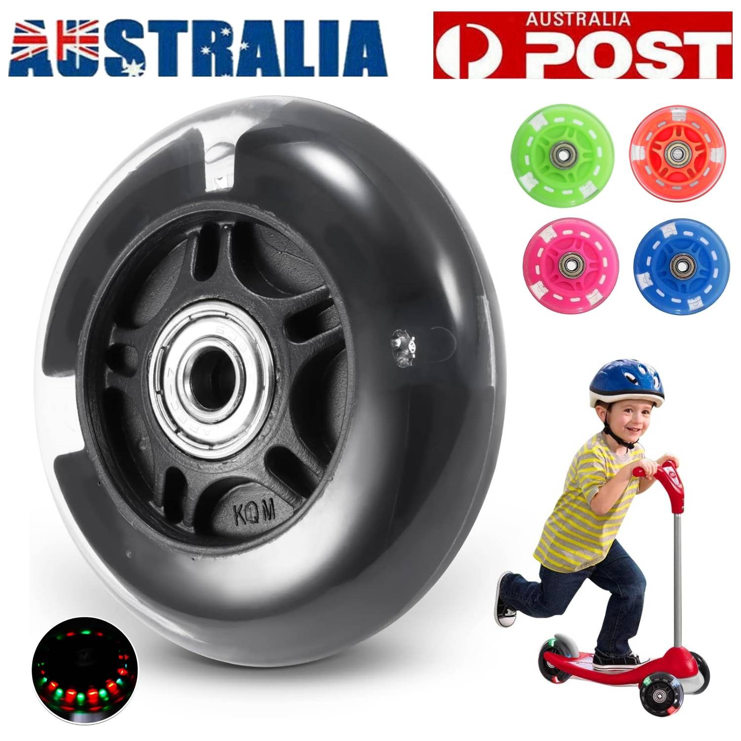 80mm LED Flash Rear Scooter Wheel Replacement PU ABEC-7 Bearings Mini Maxi Micro