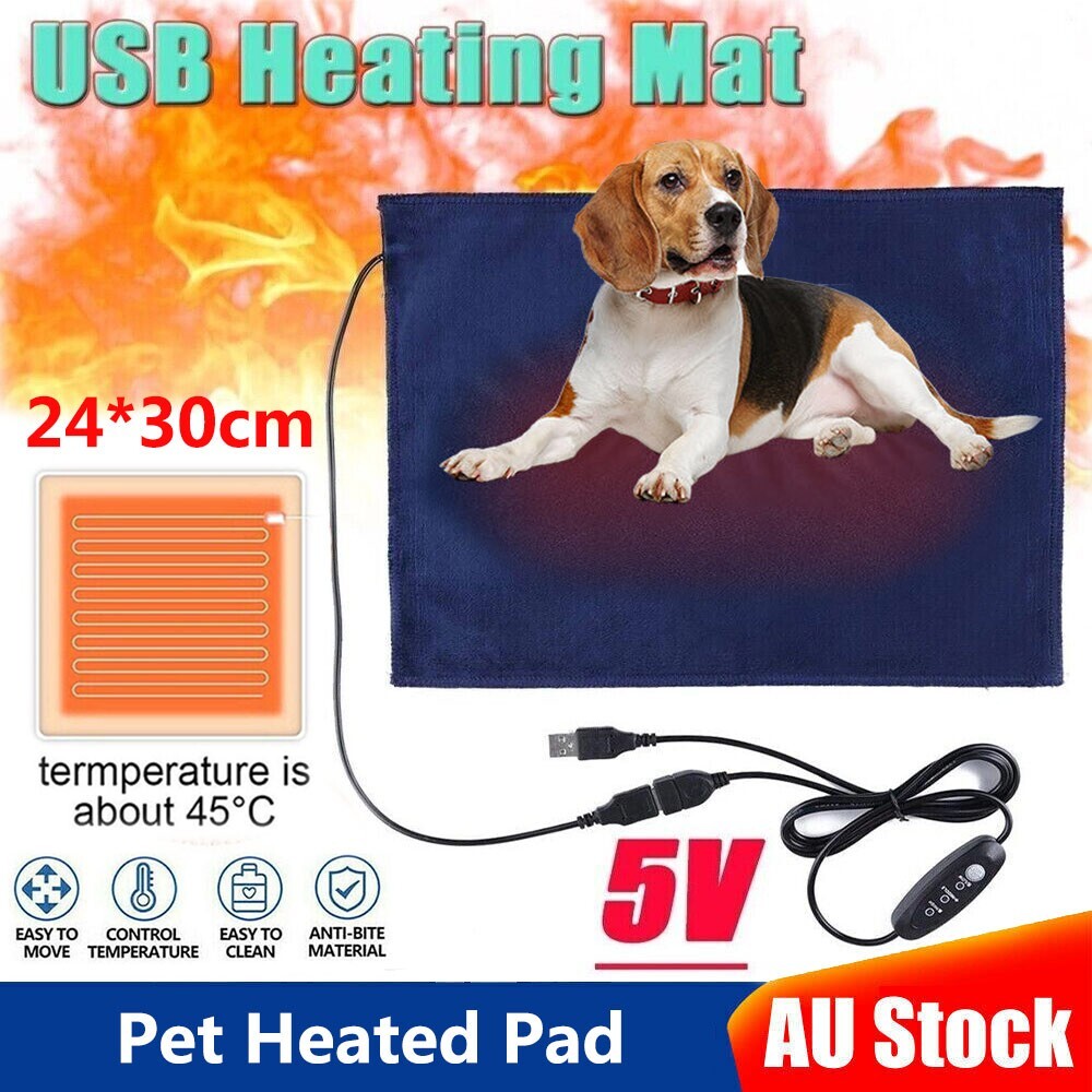 USB Pet Electric Heating Pad Dog Cat 24x30cm Blue three modes Foldable Washable