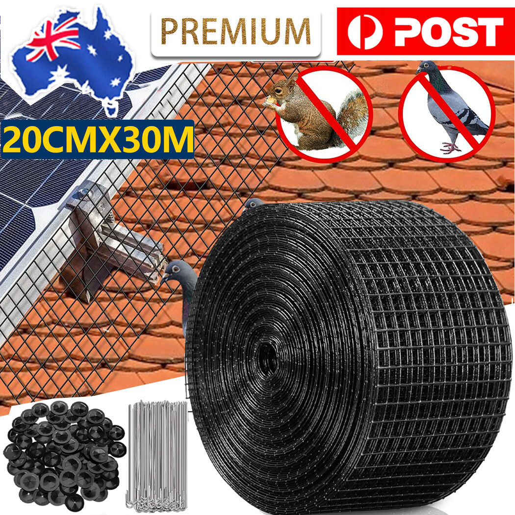 MAX Solar Panel Bird Mesh Wire 30m Coated Steel Black 1/2 Outdoor 100 Fasteners