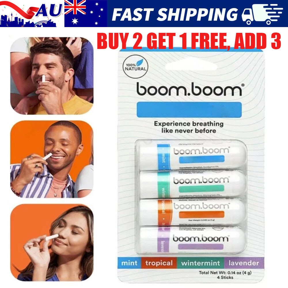 Boom Boom Nasal Stick 4 Pack Essential Oils Lavender Vapor Inhaler Boosts Focus
