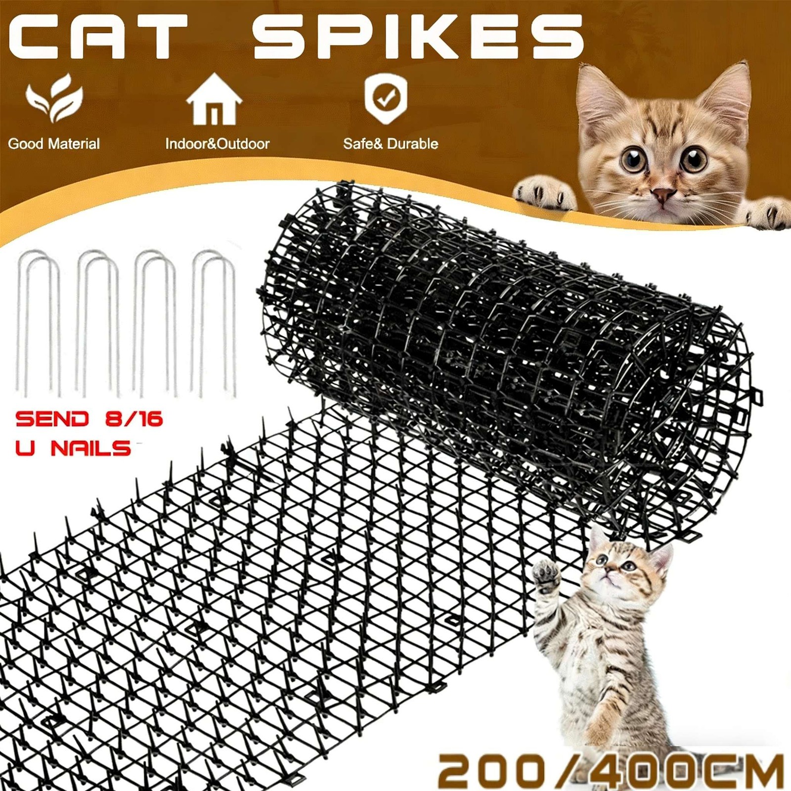 Unbrand Cat Scat Mat 4M Spikes Prickle Strip Anti-Cat Garden Protector 30cm