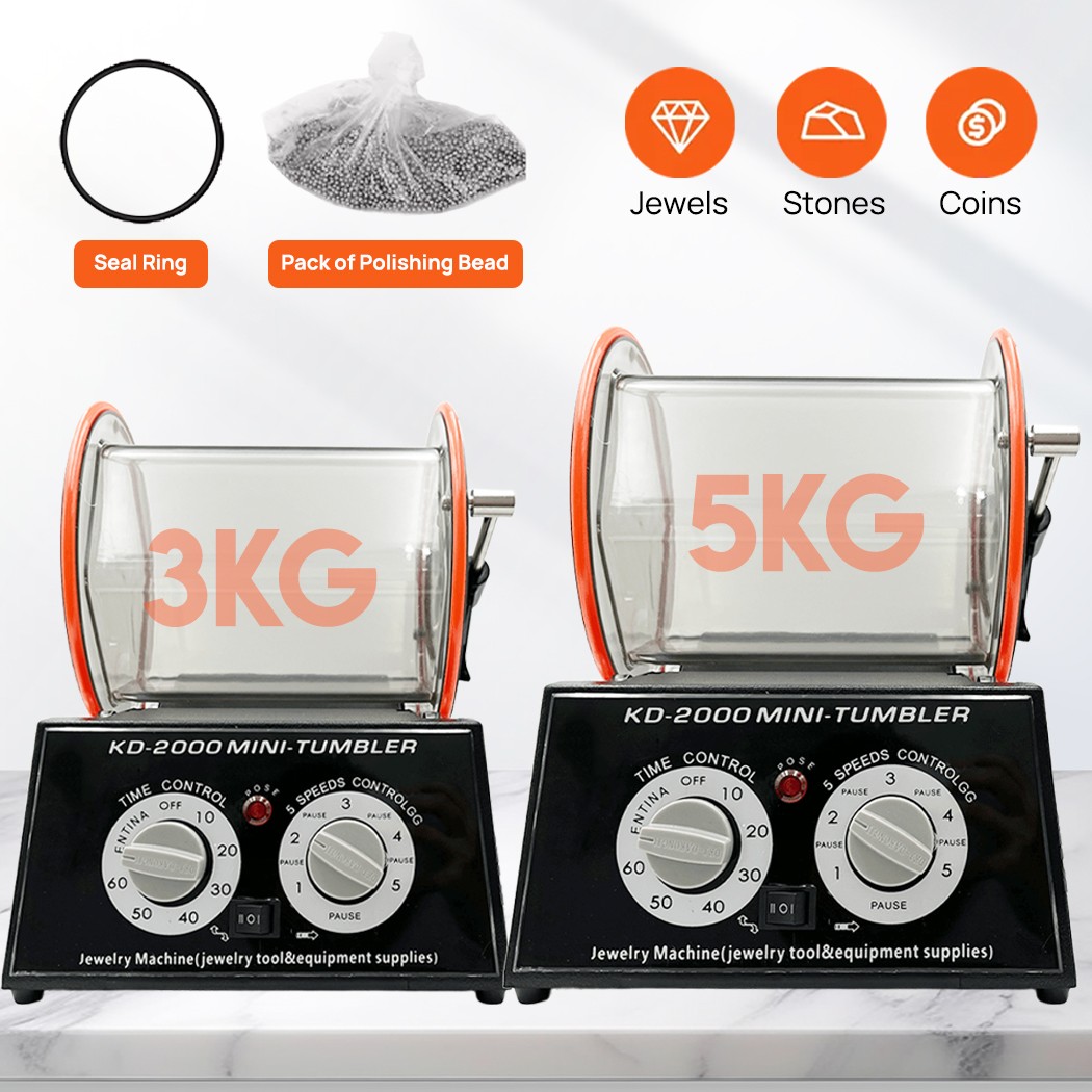 3/5kg Rotary Tumbler Surface Polisher Jewellery/Rock Kit 5 speeds 0-60mins 45W