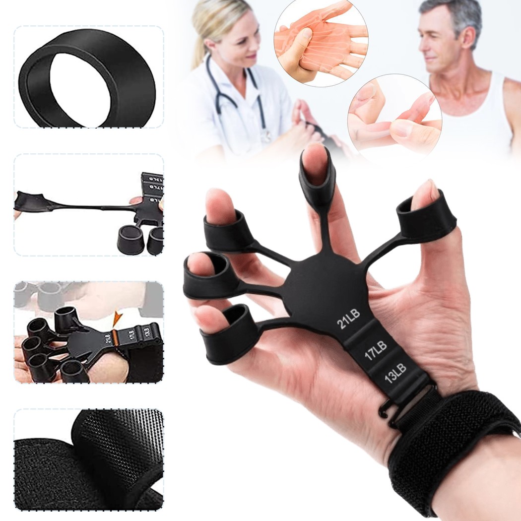 PORIYA Finger Stretcher Adjustable Resistance Grip Black 13-17-21LBS Five-Finger