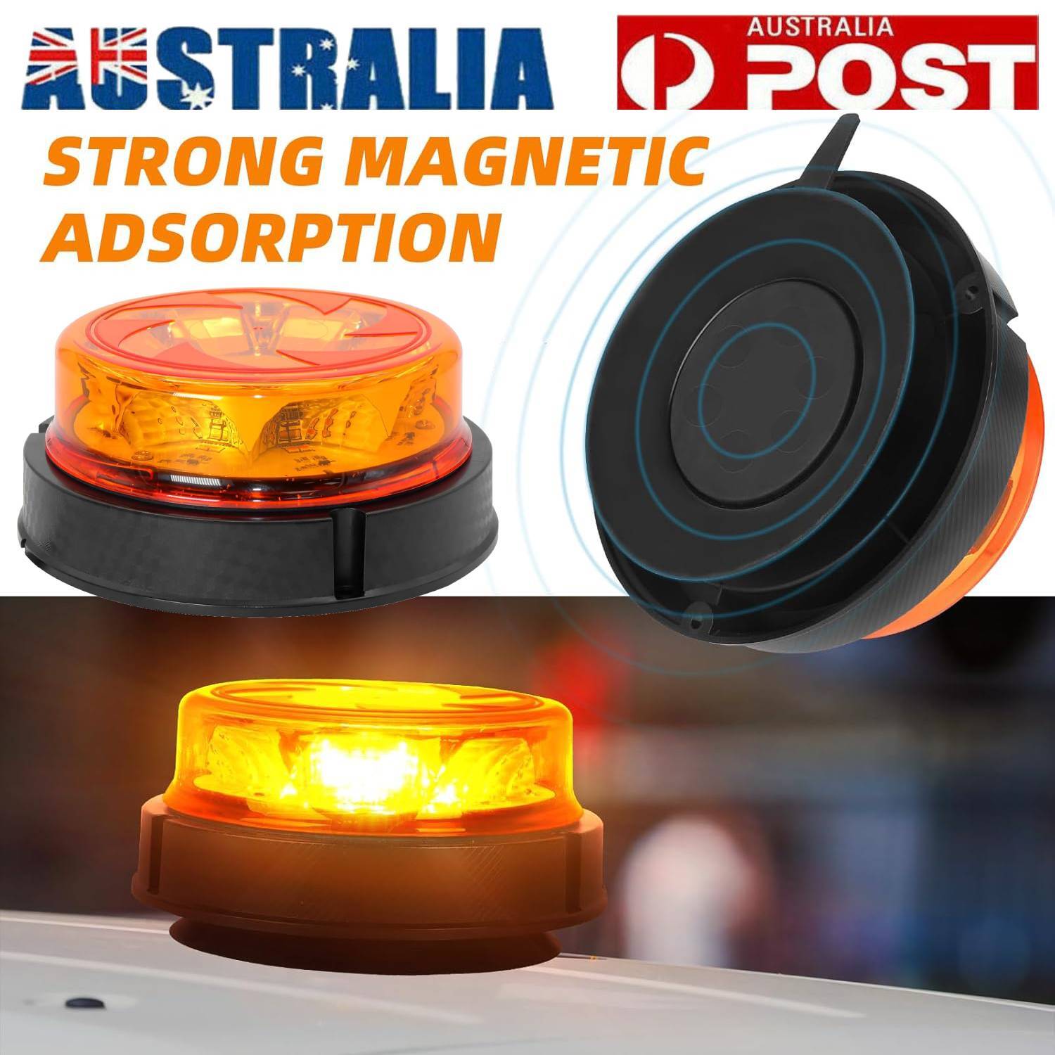 12/24V 36LED Magnetic Wireless Strobe Beacon Light Amber 16 flash patterns 13 cm