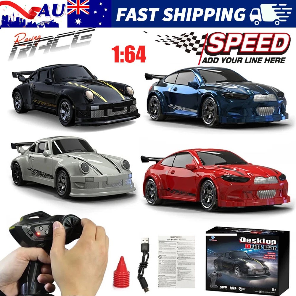 1 64 2.4G High Speed Drift RC Car 4WD Remote Control Mini GTR Racing Model Blue