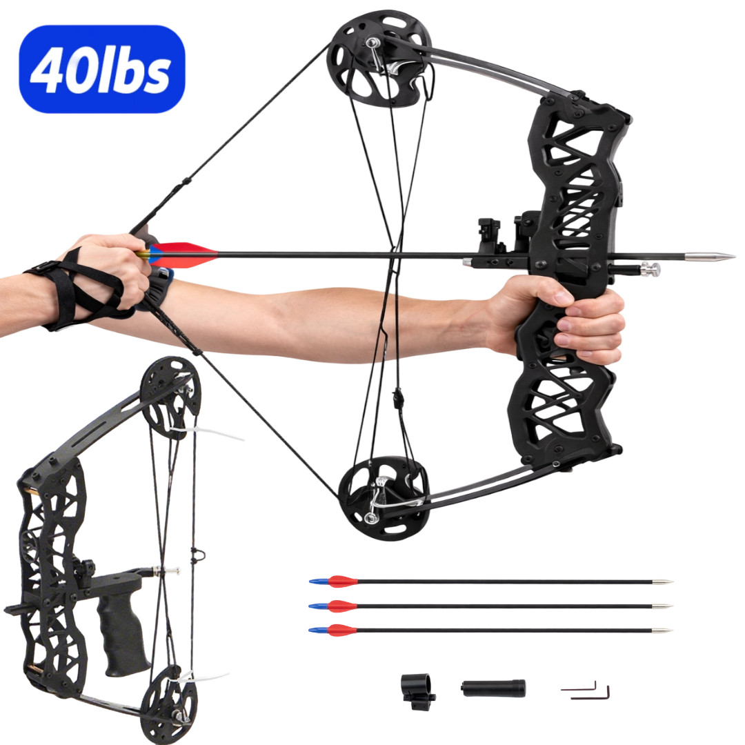 PORIYA Mini Compound Bow 40lbs Right Hand Black Laser Sight Arrow Kit Outdoor