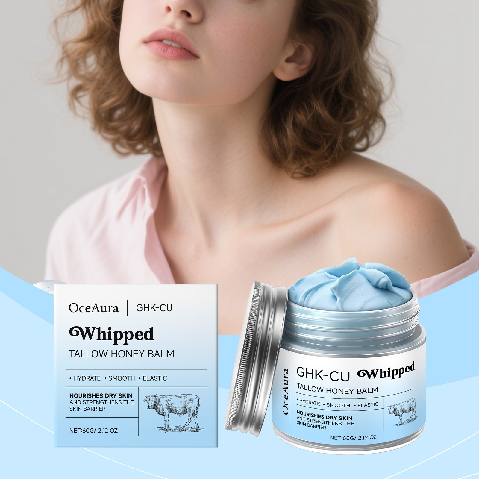 OCEAURA Copper Peptides GHK-Cu Beef Tallow Skin Natural Face Body Moisturizer