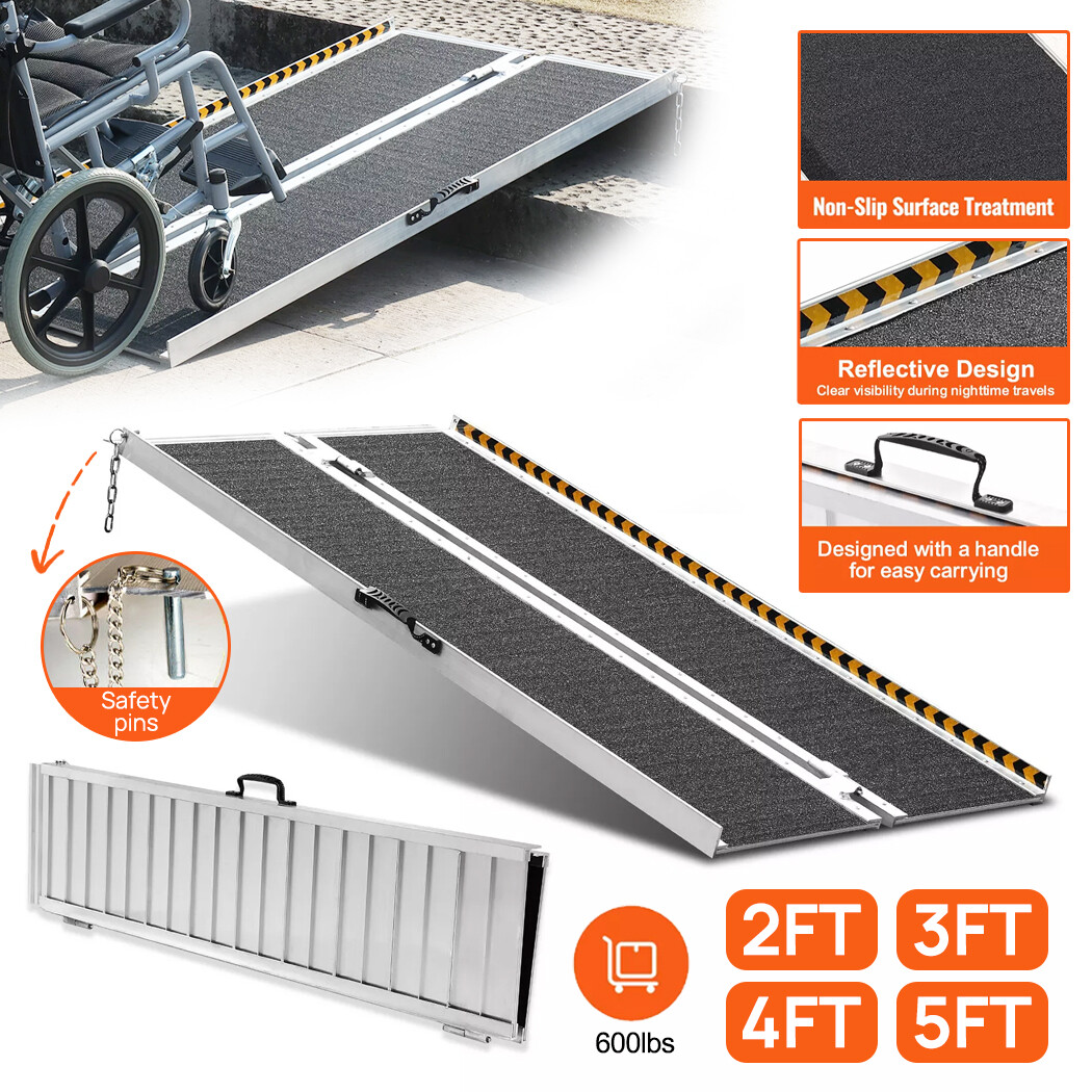 Portable Aluminium Folding Wheelchair Ramp Non-Slip 2FT-61cm 270kg Capacity 5cm