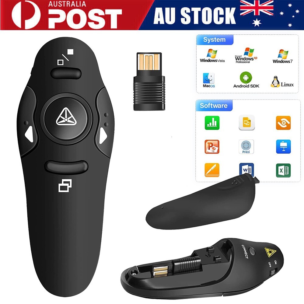 Wireless Presenter PowerPoint Clicker Laser Pointer Remote 2.4GHz USB Black
