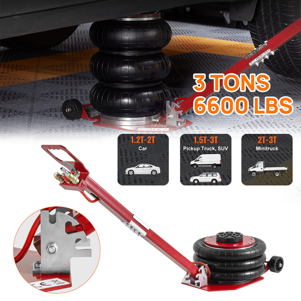 Triple Bag Air Jack Pneumatic 3 Ton/6600 lbs Red Car SUV Lifting Steel Airbag