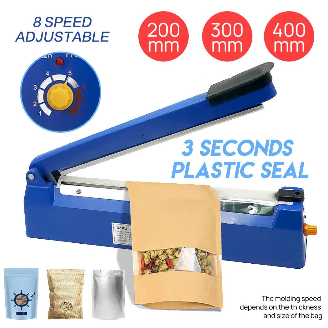 Impulse Heat Sealer 200mm PP/PE Bags 0.01-0.8mm Resealable ABS Blue 110V/220V
