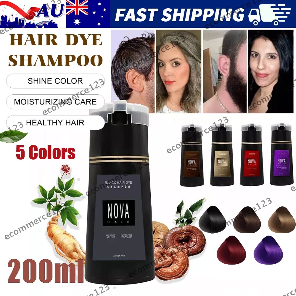 Nova Hair Dye Shampoo Purple 200 Natural Plant Fast Instant Color Long-Lasting
