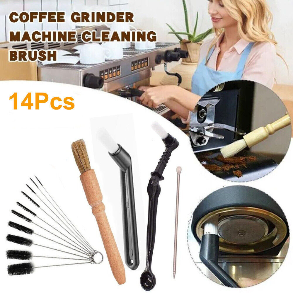 Coffee Grinder Cleaning Kit Brush Pin 10 Stainless Steel Brushes Black Wood