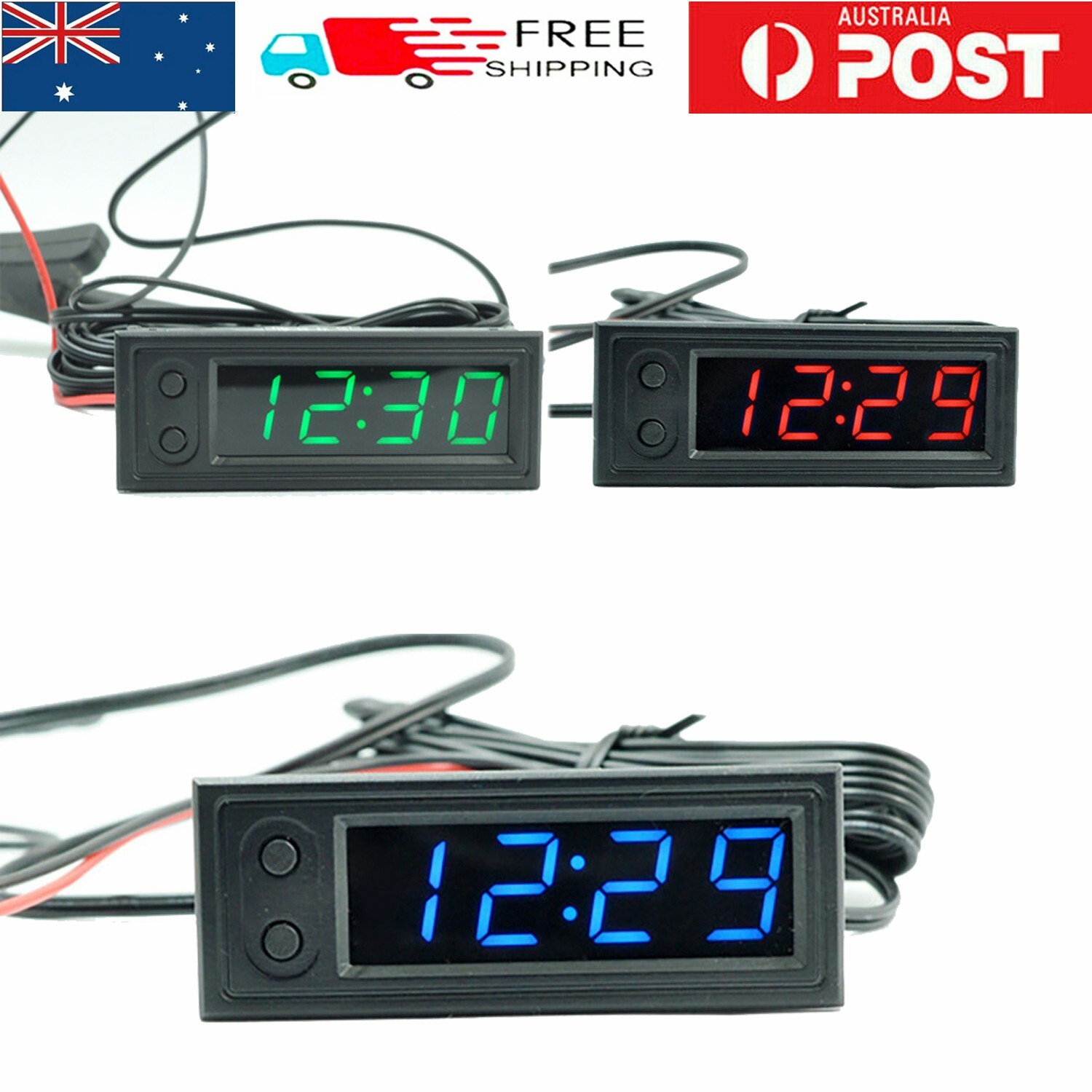 12V 3 In 1 Car Vehicle Thermometer Voltmeter Clock LED Digital Display Black