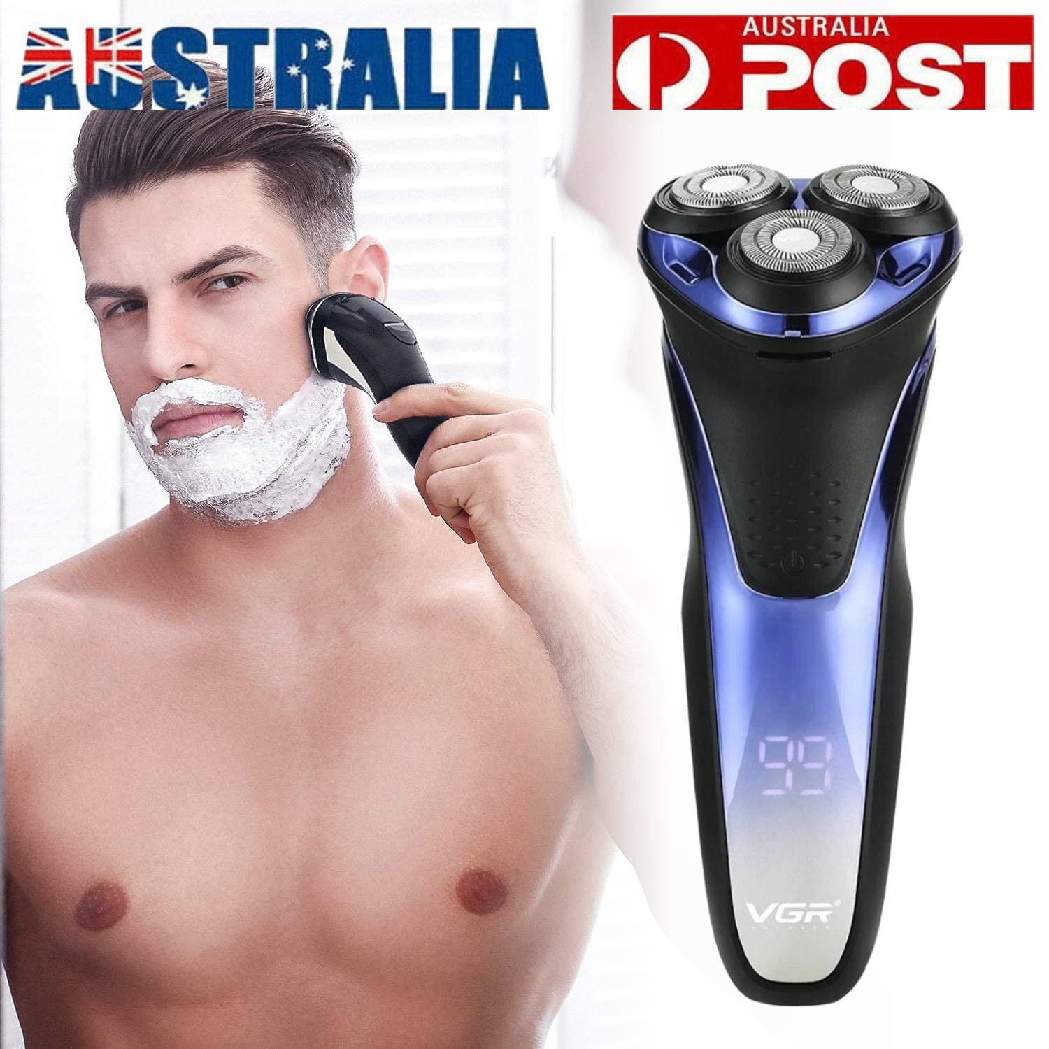 VGR Electric Shaver RS8336-F Wet Dry 3 Head Rotary Pop-up Trimmer Rechargeable