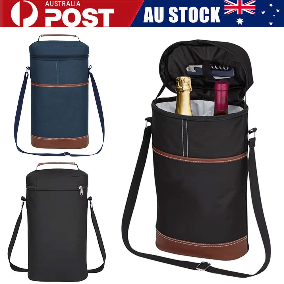 Wine Insulated Carrier Bag 2 Bottle Cooler Waterproof Black Picnic Case PEVA