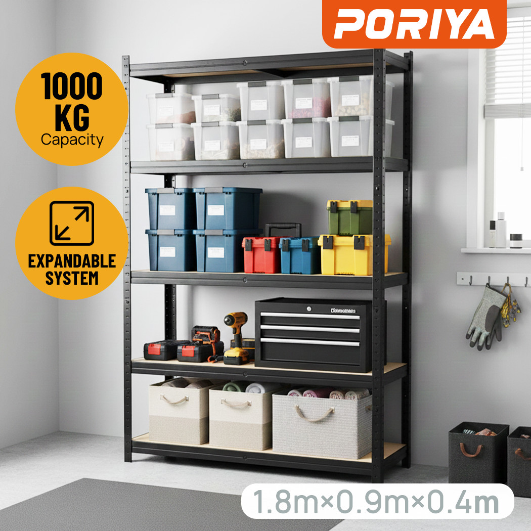 PORIYA Warehouse Rack 180 cm Steel MDF 5-Tier Adjustable Garage Shelving 1000kg
