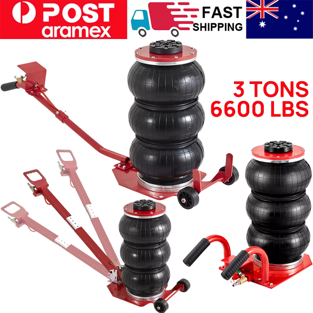 3T Triple Bag Air Jack Pneumatic 3 Ton/6600 lbs Heavy Duty/Commercial Red SUV