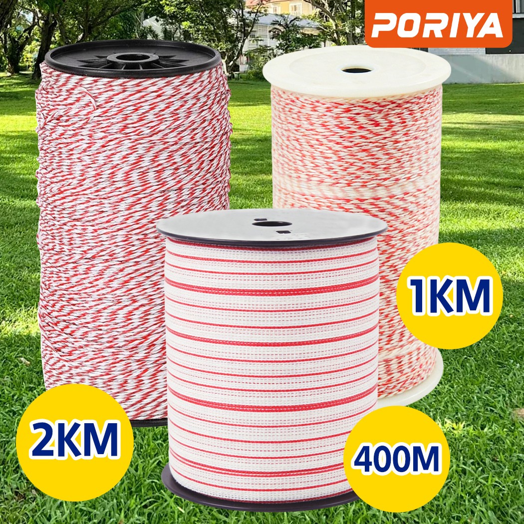 PORIYA Electric Fence Wire 2000M Stainless Steel Poly Red White UV Energiser