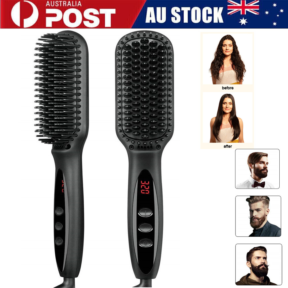 Aussie_onlineshop Beard Hair Ionic Ceramic Straightener Brush 12 Heat Settings