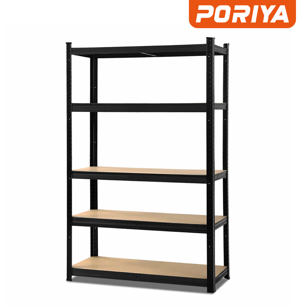 PORIYA Warehouse Shelving Rack 180cm Steel MDF Black 5-Tier Boltless 1000KG/Rack