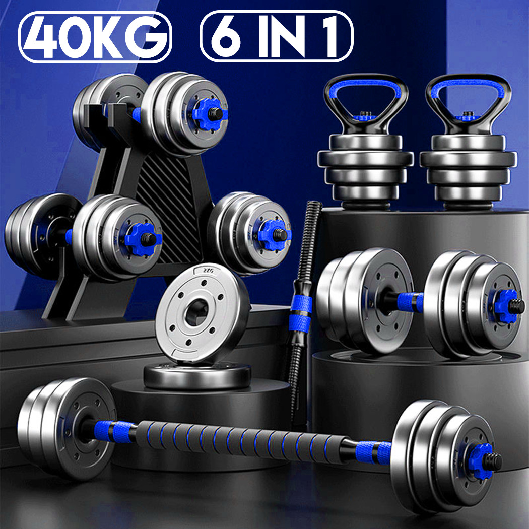 PORIYA Adjustable Dumbbell Set 20kg 40kg Barbell Kettlebell 3in1 Home Fitness