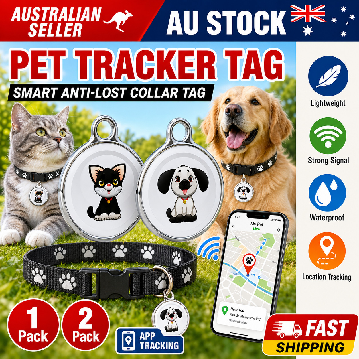 GPS Pet Tracker Wireless Location Finder IP65 240mAh 365 days Black-Tag ONLY