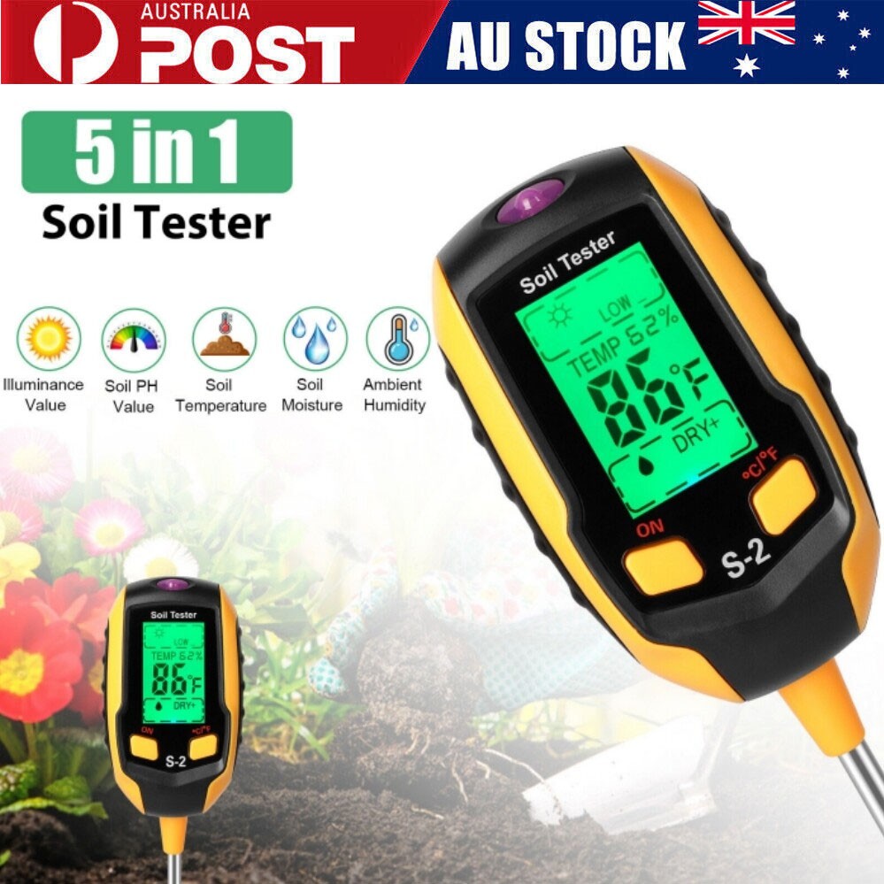 5in1 LCD Digital PH Soil Tester Plant Lawn Moisture Temperature Meter Yellow