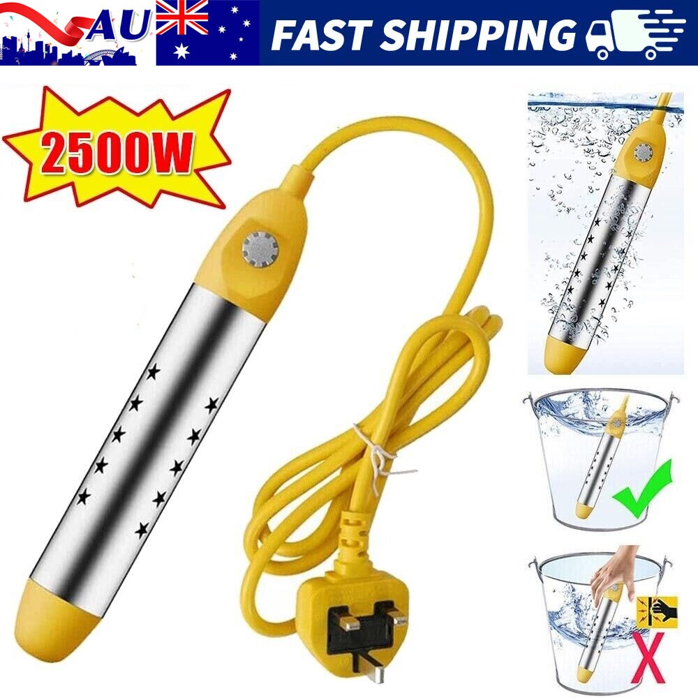 2500W Electric Immersion Water Heater AU Plug 220V Yellow 1.5m Cable Portable