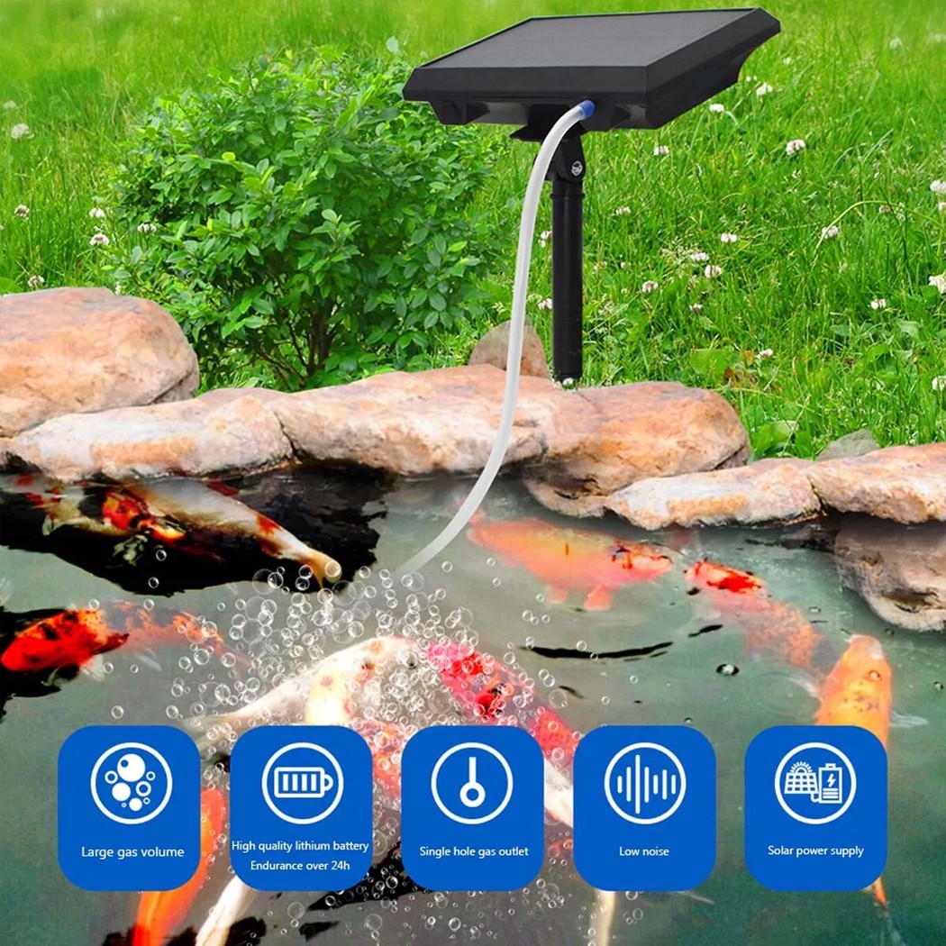 Solar Pond Oxygen Aerator Air Pump Kit Fish Pool 3 Modes 2000mAh Rechargeable