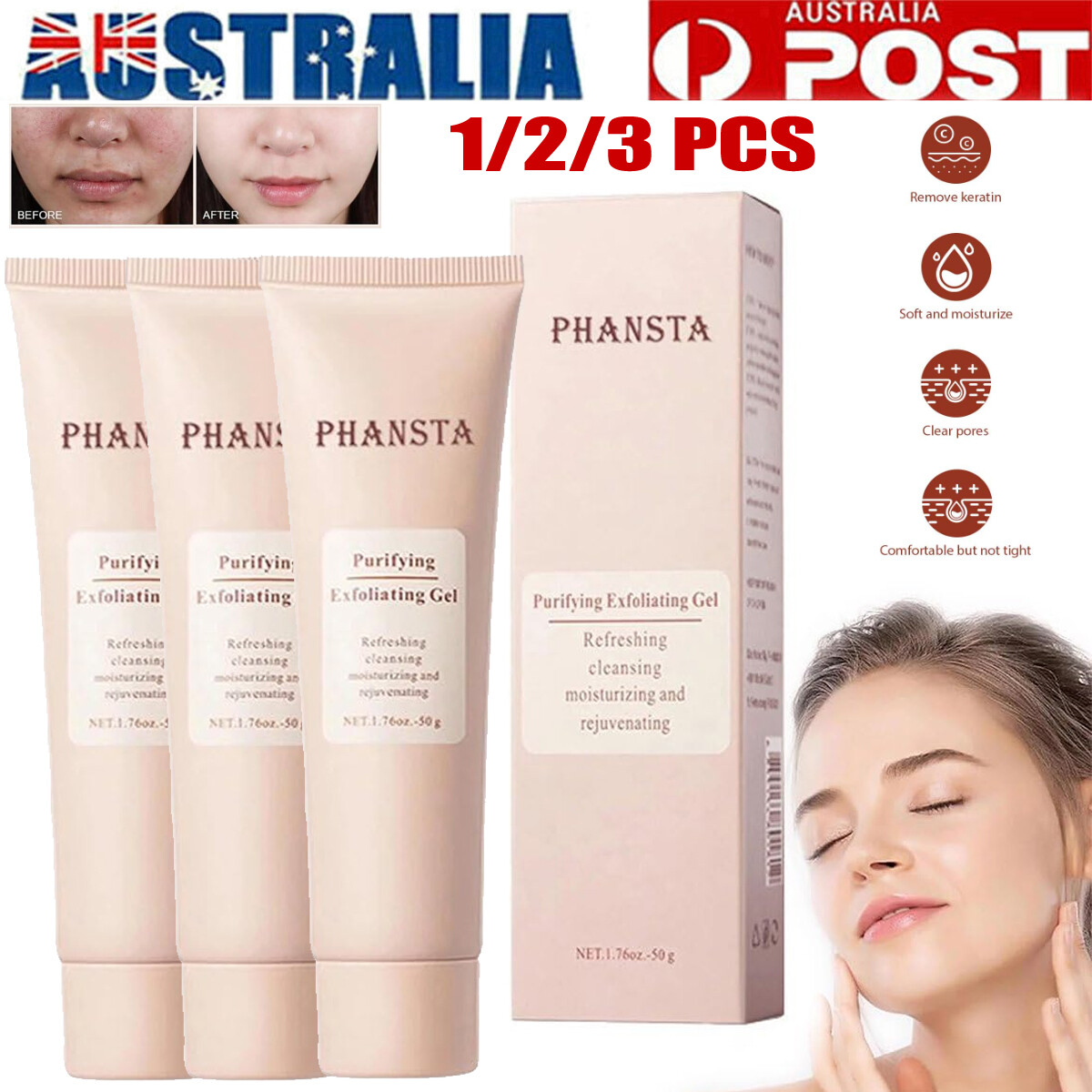 Purifying Exfoliating Gel Cream Deep Cleansing Face Body All Skin Types 50g