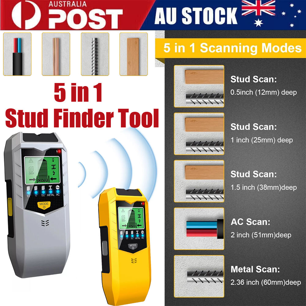 SH402 5 in 1 Digital Wall Stud Finder Wood Metal Pipe Wire LCD Scanner Silver