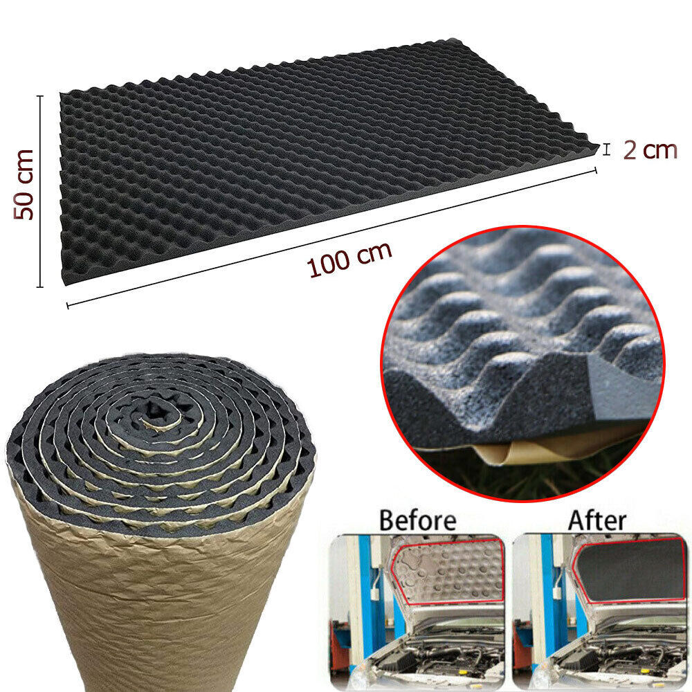 Acoustic Foam Rubber Soundproofing Mat Self Adhesive Hood Insulation 100 50 2cm