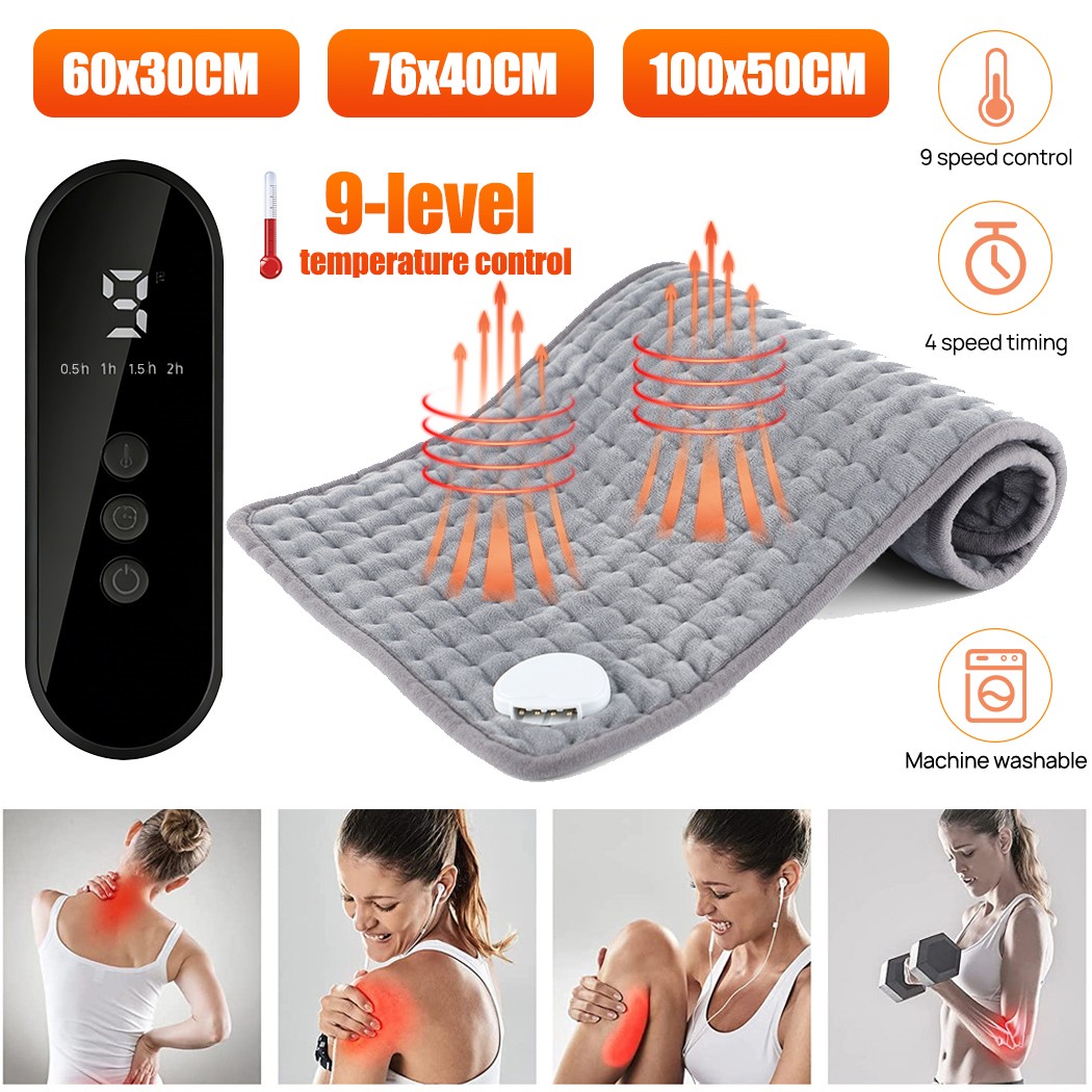 PORIYA Electric Heating Pad Therapy Neck Shoulder Back Grey Washable 60 x 30cm