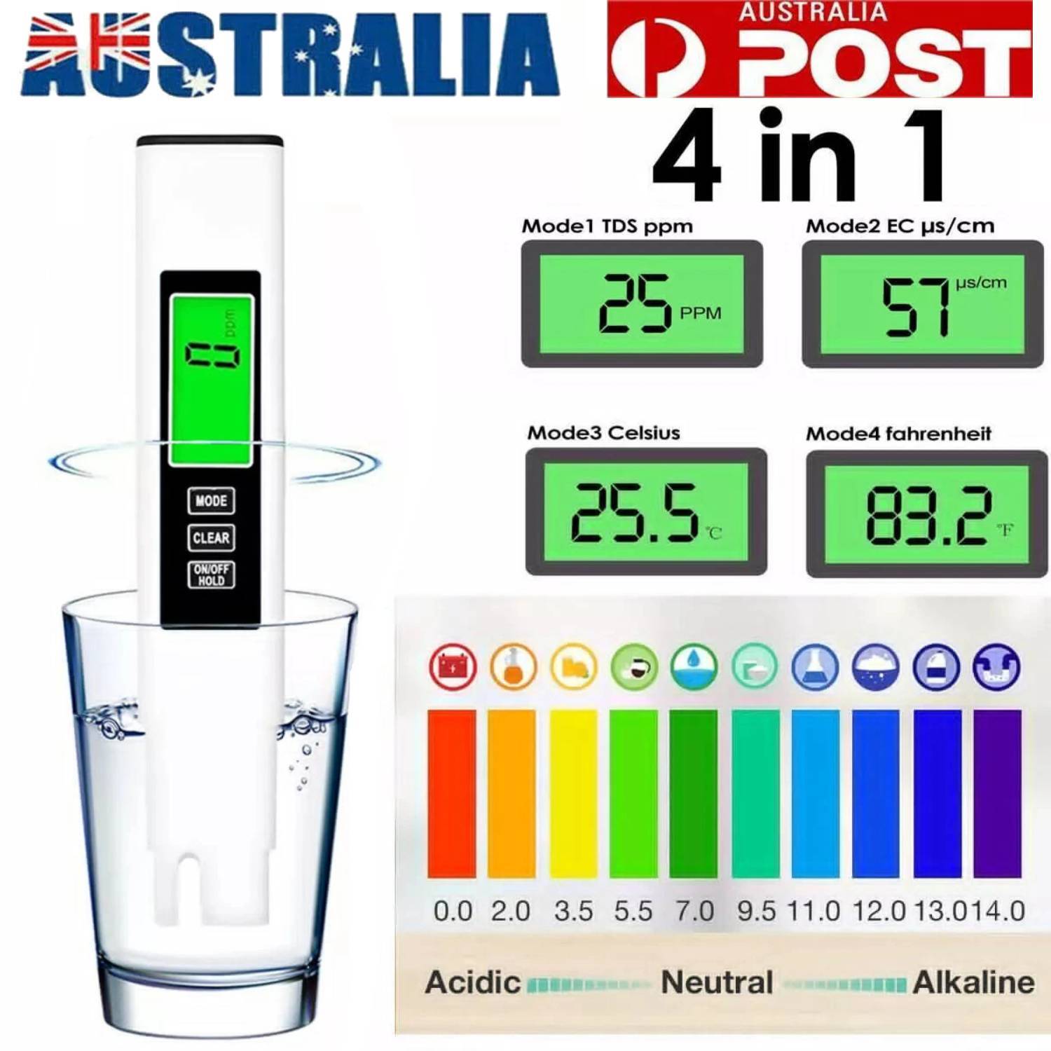 4in1 Digital Drinking Water TDS PPM EC Temperature Tester Backlit LCD White