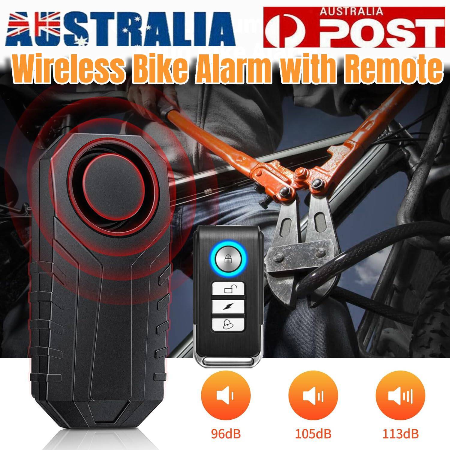 113dB Wireless Bike Alarm Remote Anti-Theft Vibration IP55 Waterproof Motorcycle
