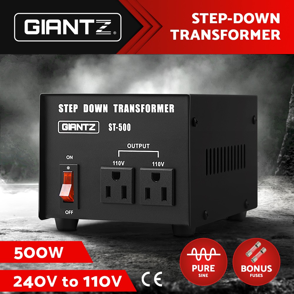 Giantz 500W Step Down Transformer 240V TO 110V AU-US Pure sine Black 50/60Hz