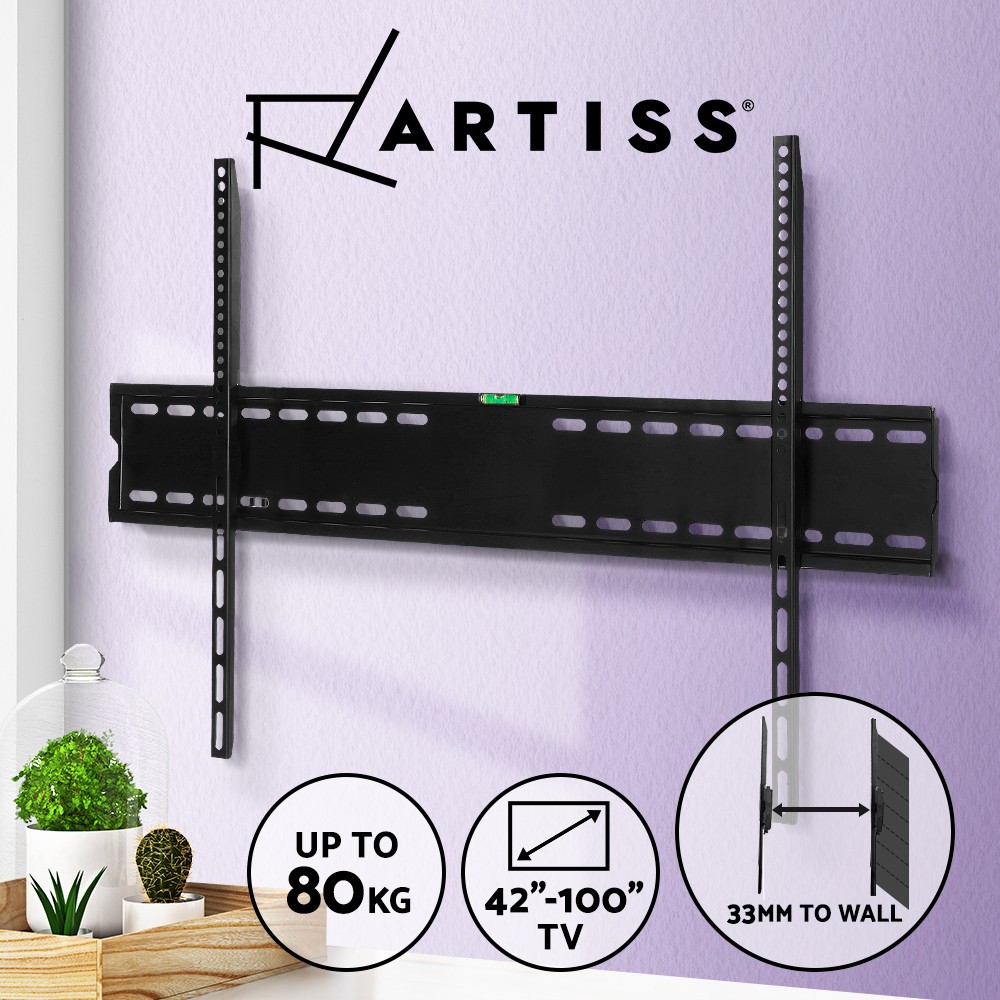 Artiss TV Wall Mount Bracket 42-100 TVs Black Metal VESA 80kg 33mm Safety Bolt