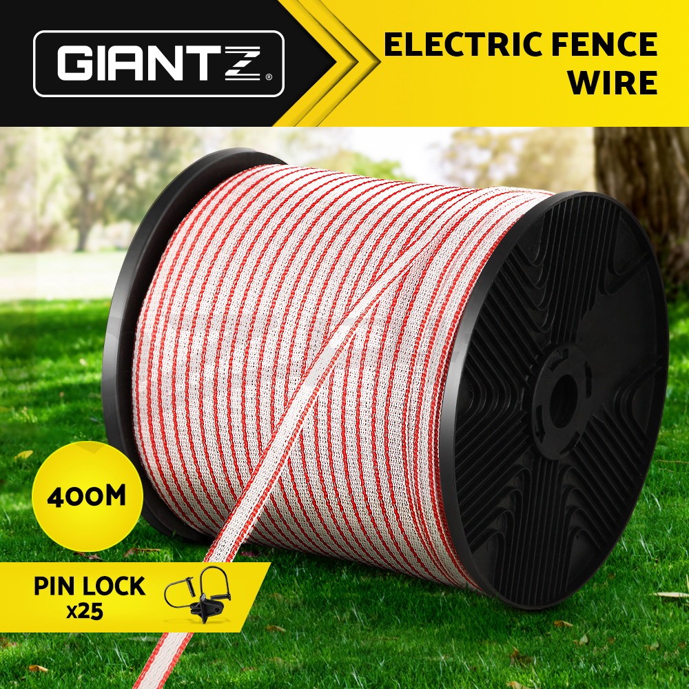 Giantz Electric Fence Polytape 400M 12mm Red & White Stainless Steel Waterproof
