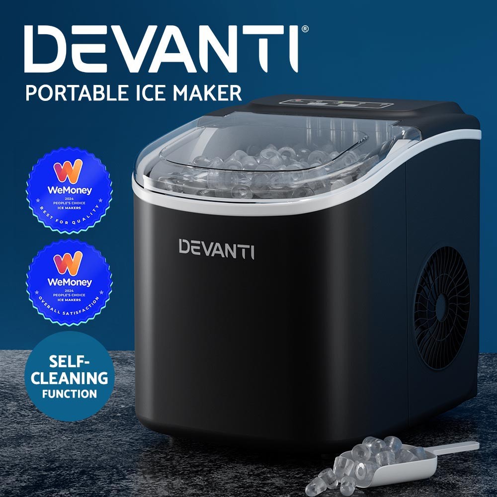 Devanti Portable Countertop Ice Maker 12kg/24hr 1.3L 90W Black Bullet-shaped
