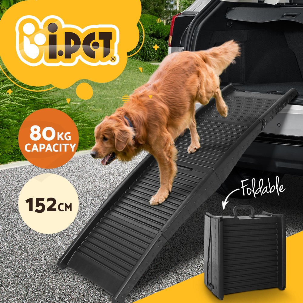 i.Pet Dog Ramp Foldable Portable Slip-resistant Plastic 80kg Black Travel Car