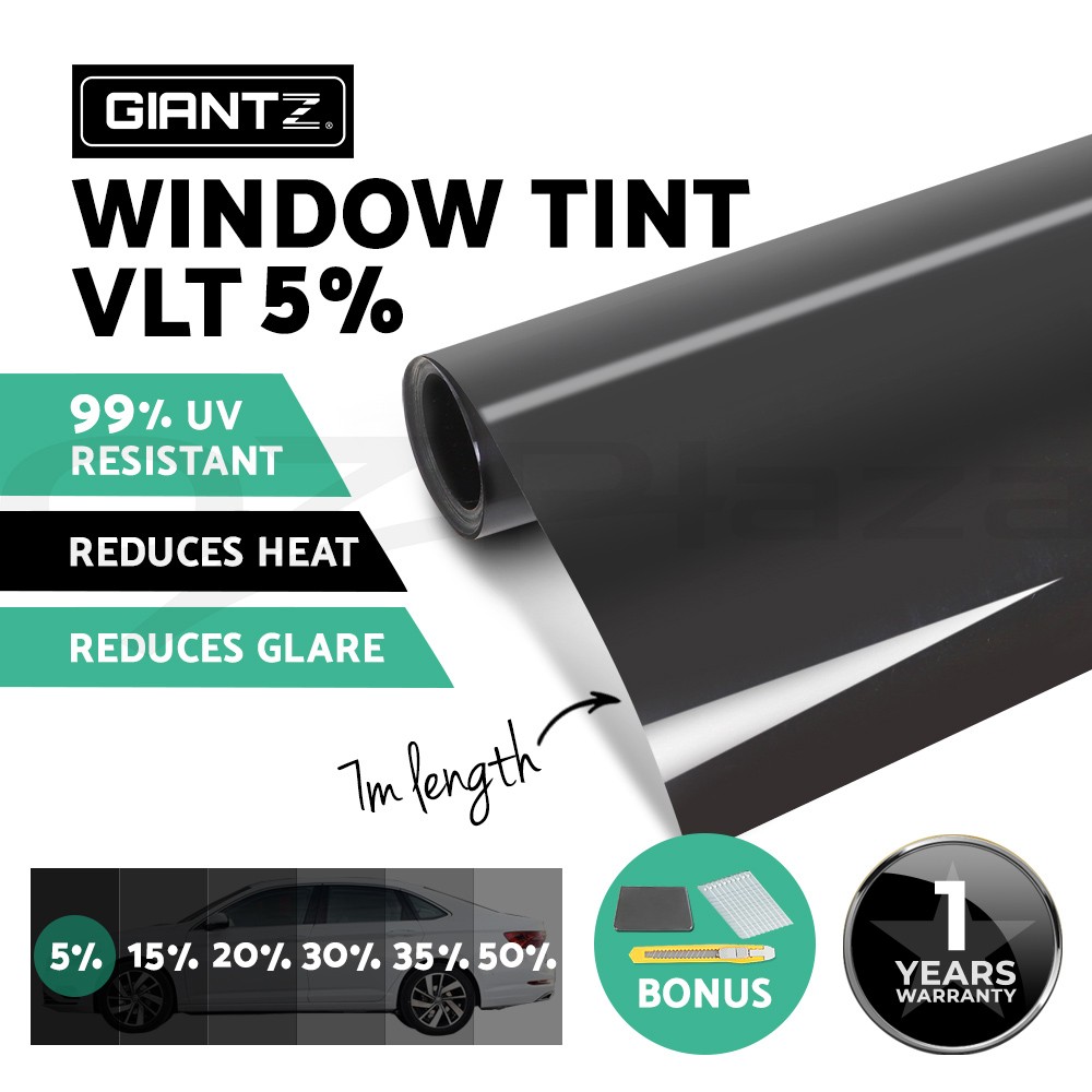 Giantz Window Tint Film VLT 5 Black Roll 76cm x 7m Car Home Dyed UV 99 Tools