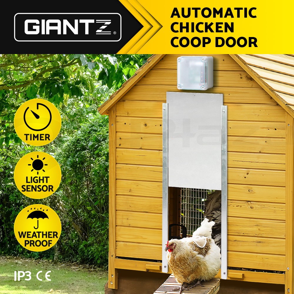 Giantz Automatic Chicken Coop Door Opener Timer Light Sensor Aluminium Silver
