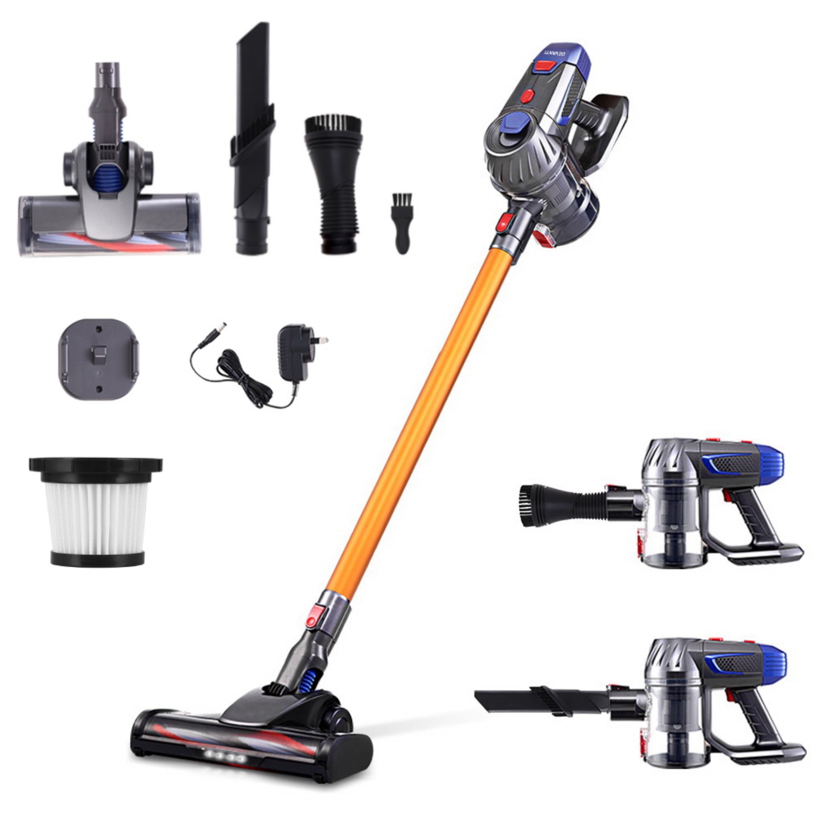 Devanti Cordless Handstick Vacuum Cleaner Bagless HEPA 150W 35 min 0.6L Gold